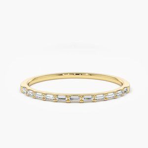 Ferkos 14K Ultra Thin Half Eternity Baguette Diamond Stackable Ring